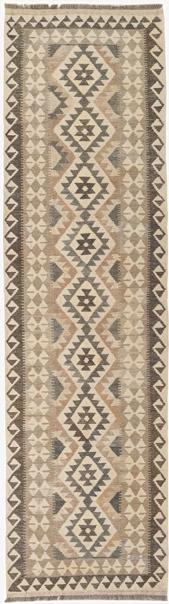 2' 9 x 9' 10  Hand Woven Kilim Maymana Wool Runner Rug