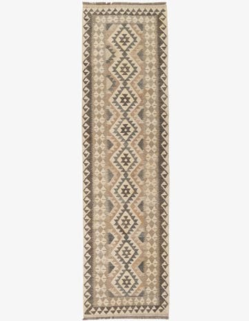 2' 9 x 9' 10 Hand Woven Kilim Maymana Wool Runner Rug