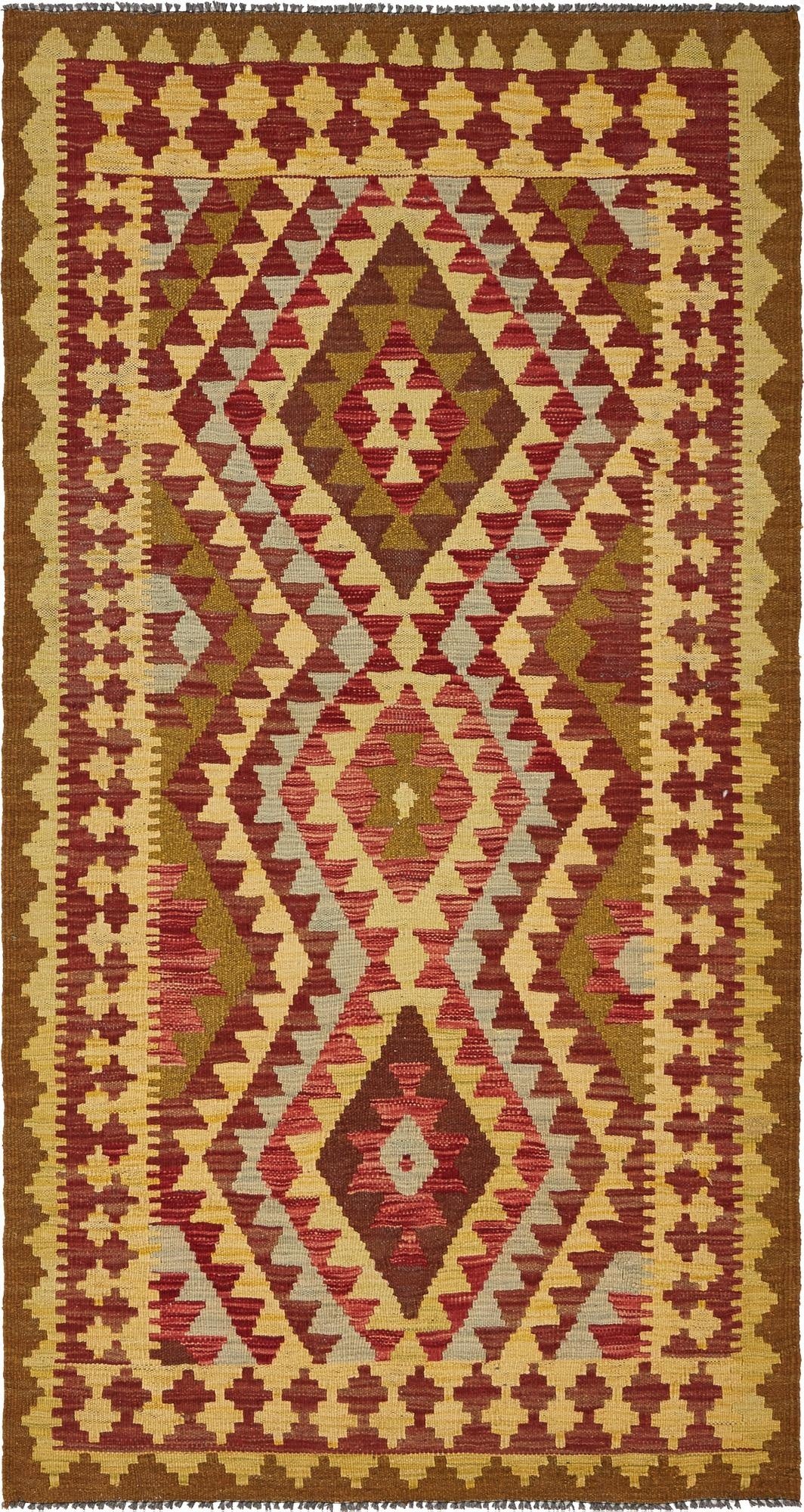 3' 4 x 6' 6  Hand Woven Kilim Maymana Wool Runner Rug