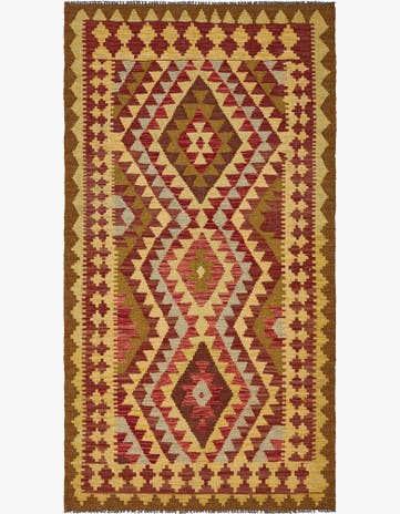 3' 4 x 6' 6 Hand Woven Kilim Maymana Wool Runner Rug