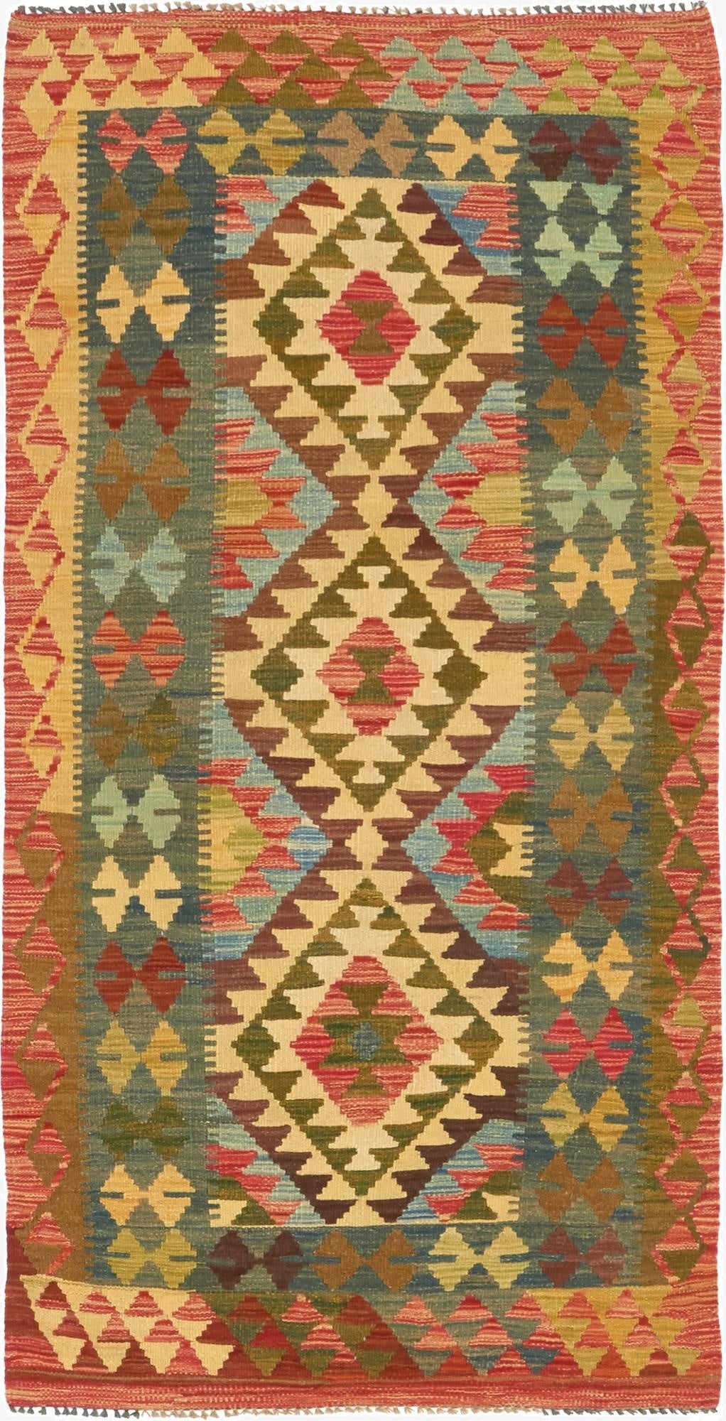 3' 3 x 6' 8  Hand Woven Kilim Maymana Wool Runner Rug