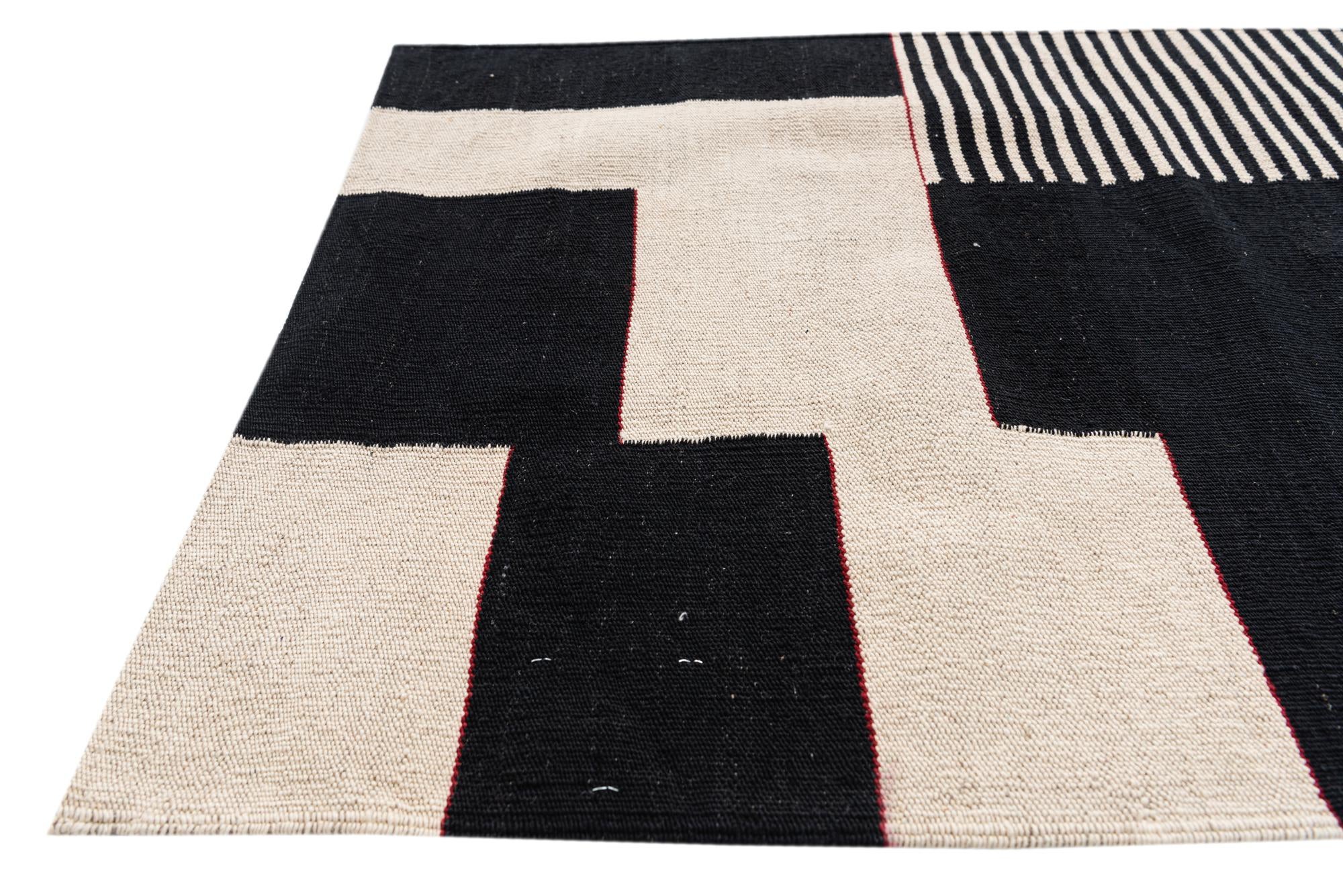 2' 8 x 9' 3 Hand Woven Kilim Modern Wool Runner Rug