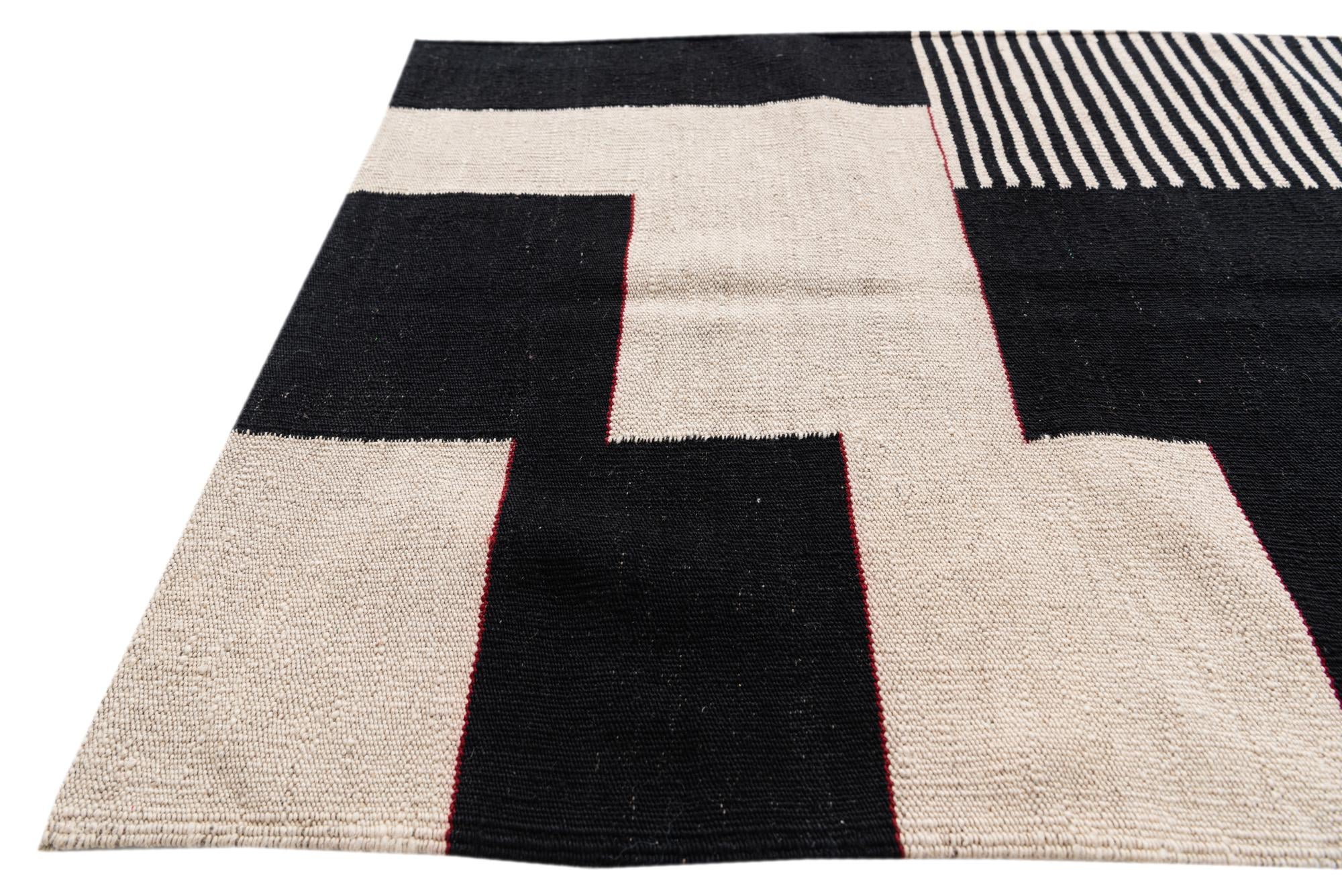 2' 8 x 9' 7 Hand Woven Kilim Modern Wool Runner Rug