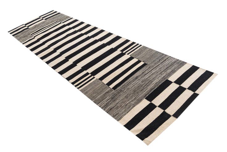 Detail image of 2' 10 x 9' 8 Hand Woven Kilim Modern Wool Runner Rug