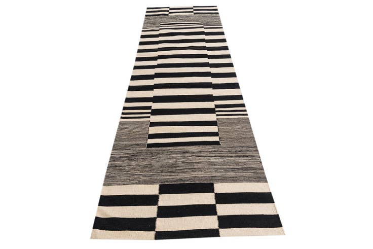 Detail image of 2' 10 x 9' 8 Hand Woven Kilim Modern Wool Runner Rug