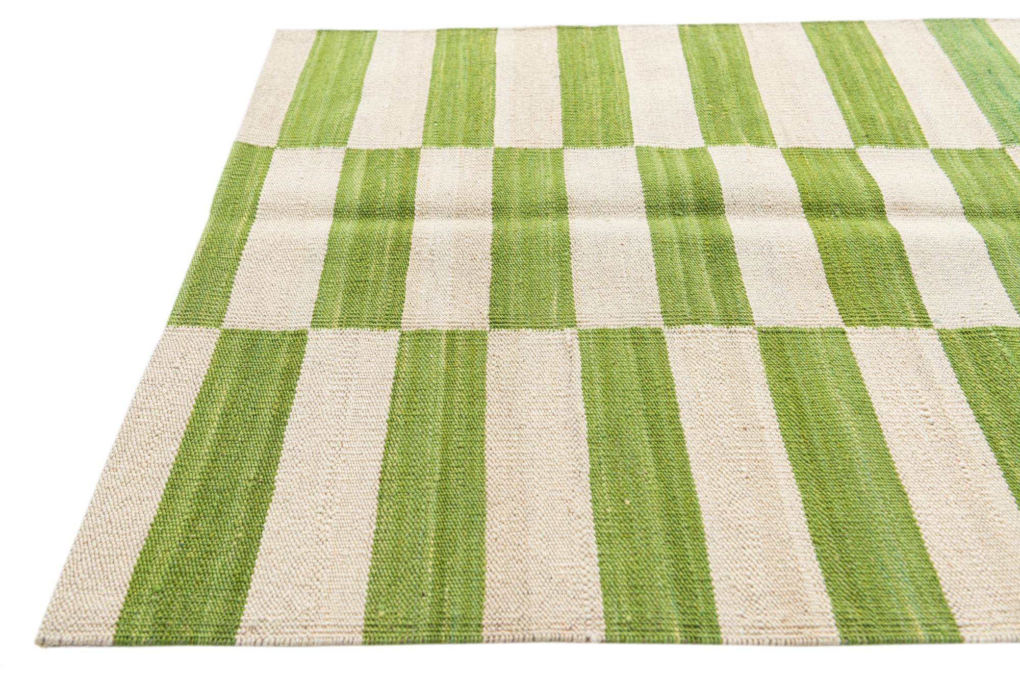2' 6 x 9' 9 Hand Woven Kilim Modern Wool Runner Rug