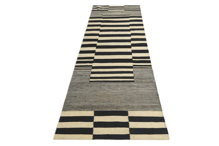 Detail image of 2' 10 x 9' 6 Hand Woven Kilim Modern Wool Runner Rug