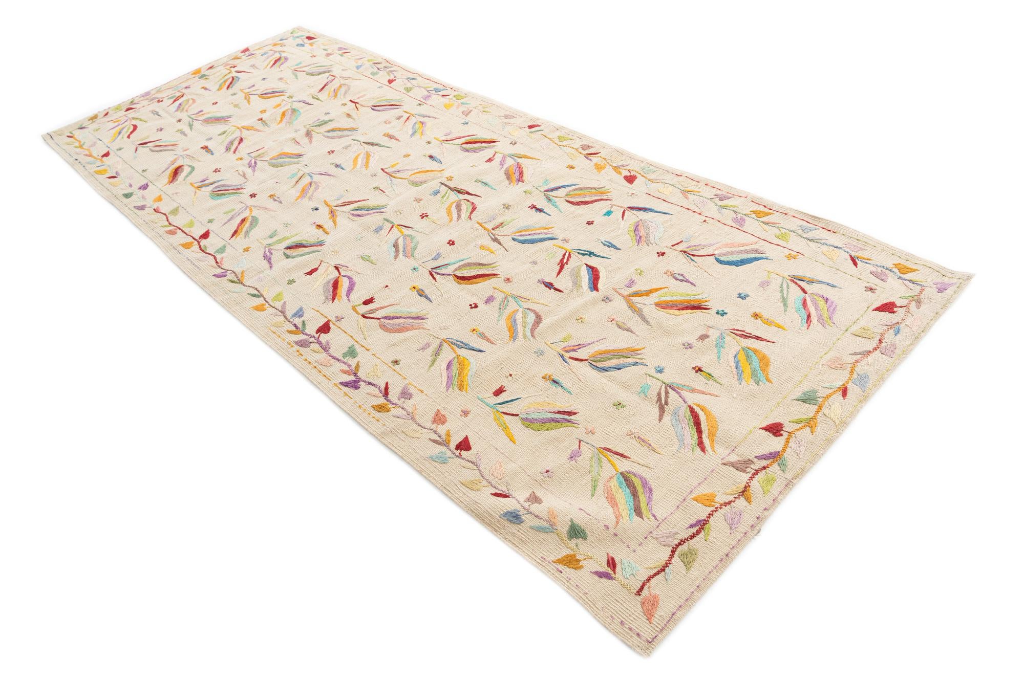 3' 9 x 9' 5 Hand Woven Kilim Suzani Wool Runner Rug
