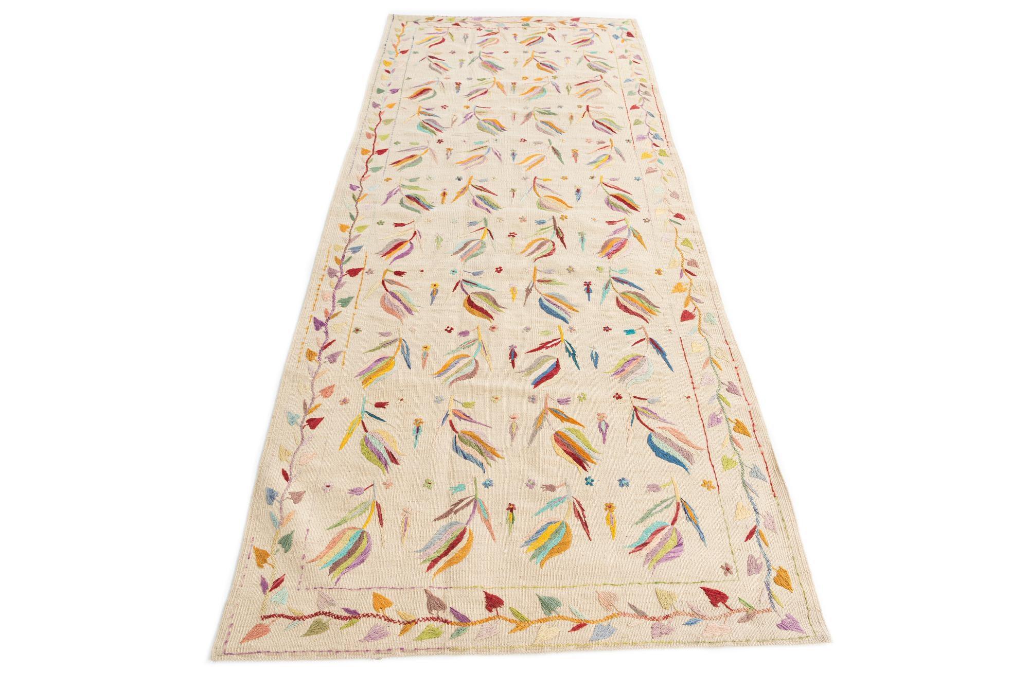 3' 9 x 9' 5 Hand Woven Kilim Suzani Wool Runner Rug