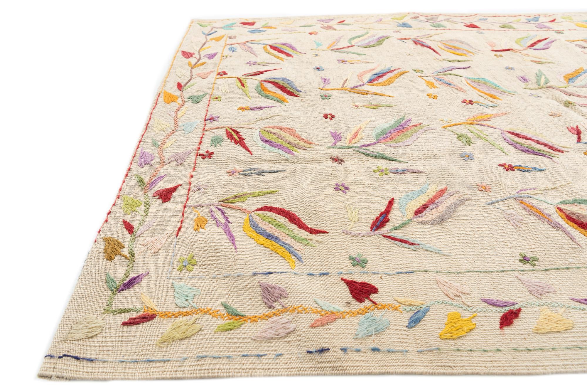 3' 9 x 9' 5 Hand Woven Kilim Suzani Wool Runner Rug
