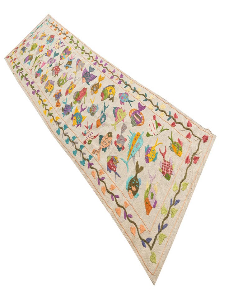 Detail image of 2' 8 x 9' 4  Hand Woven Kilim Suzani Wool Runner Rug