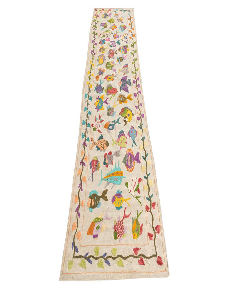 Detail image of 2' 8 x 9' 4  Hand Woven Kilim Suzani Wool Runner Rug