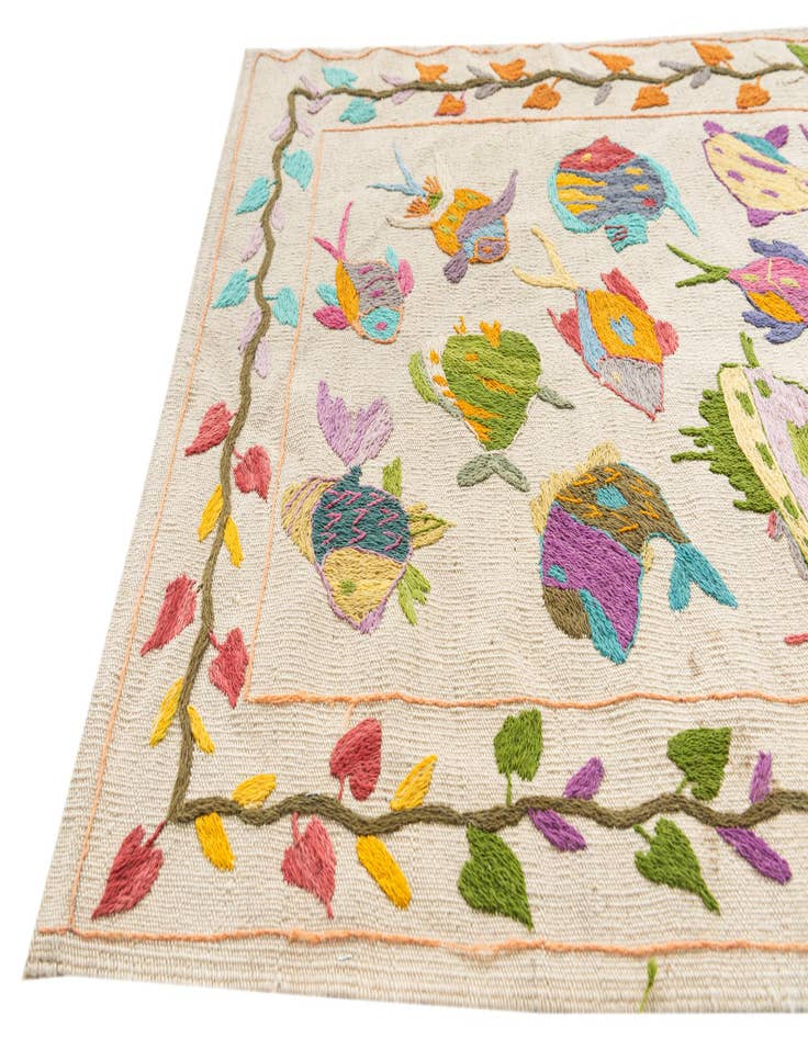 Detail image of 2' 8 x 9' 4  Hand Woven Kilim Suzani Wool Runner Rug