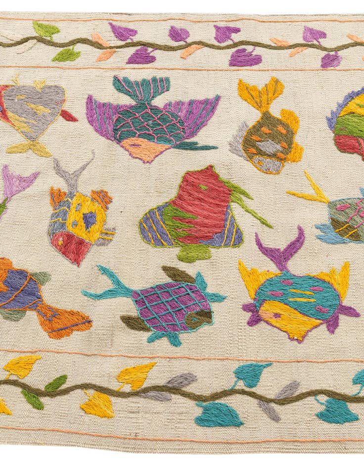 Detail image of 2' 8 x 9' 4  Hand Woven Kilim Suzani Wool Runner Rug