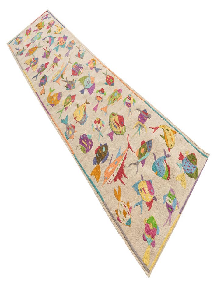 Detail image of 2' 5 x 9' 6 Hand Woven Kilim Suzani Wool Runner Rug