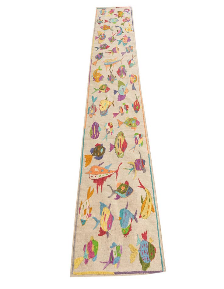 Detail image of 2' 5 x 9' 6 Hand Woven Kilim Suzani Wool Runner Rug