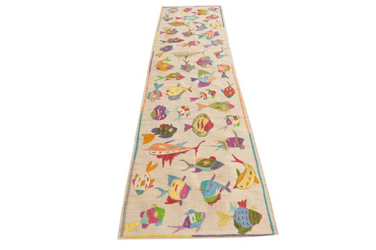 Detail image of 2' 5 x 9' 6 Hand Woven Kilim Suzani Wool Runner Rug