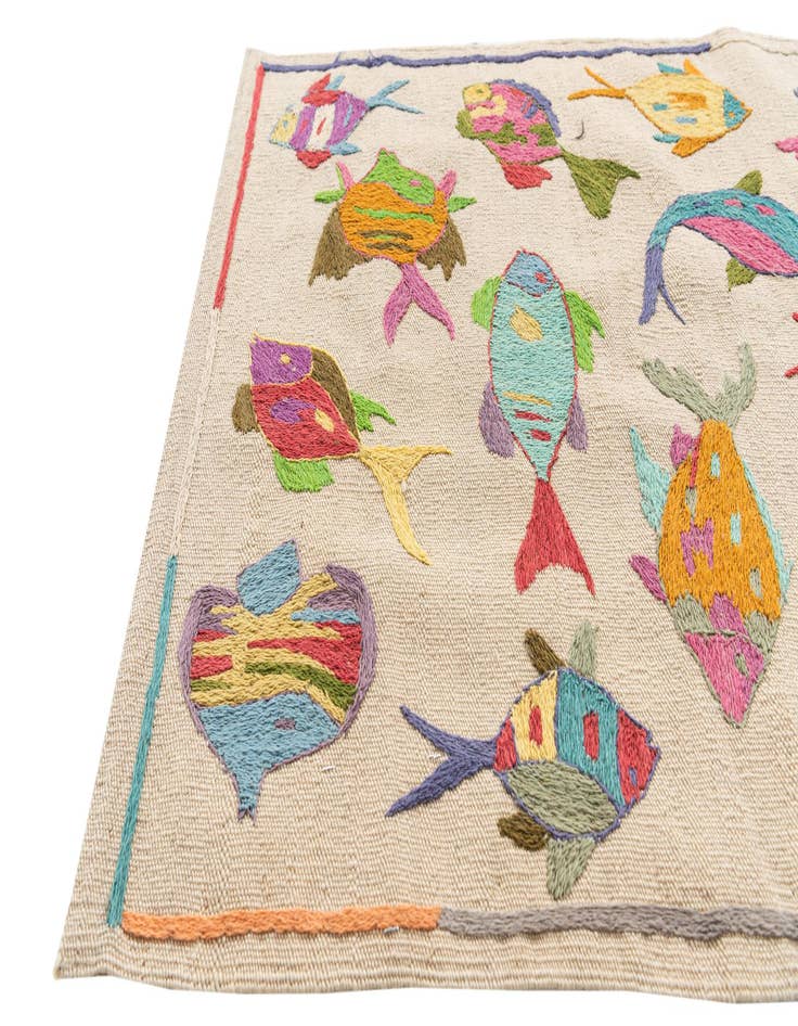 Detail image of 2' 5 x 9' 6 Hand Woven Kilim Suzani Wool Runner Rug