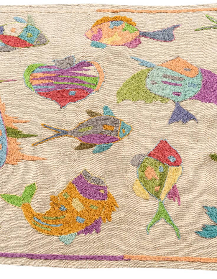 Detail image of 2' 5 x 9' 6 Hand Woven Kilim Suzani Wool Runner Rug