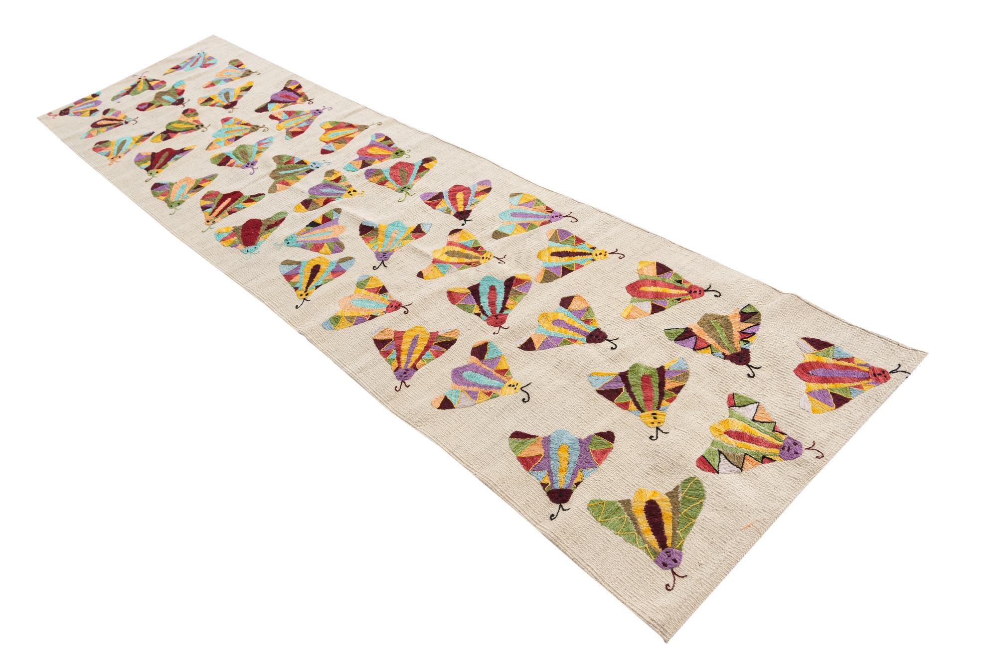 2' 5 x 9' 5 Hand Woven Kilim Suzani Wool Runner Rug