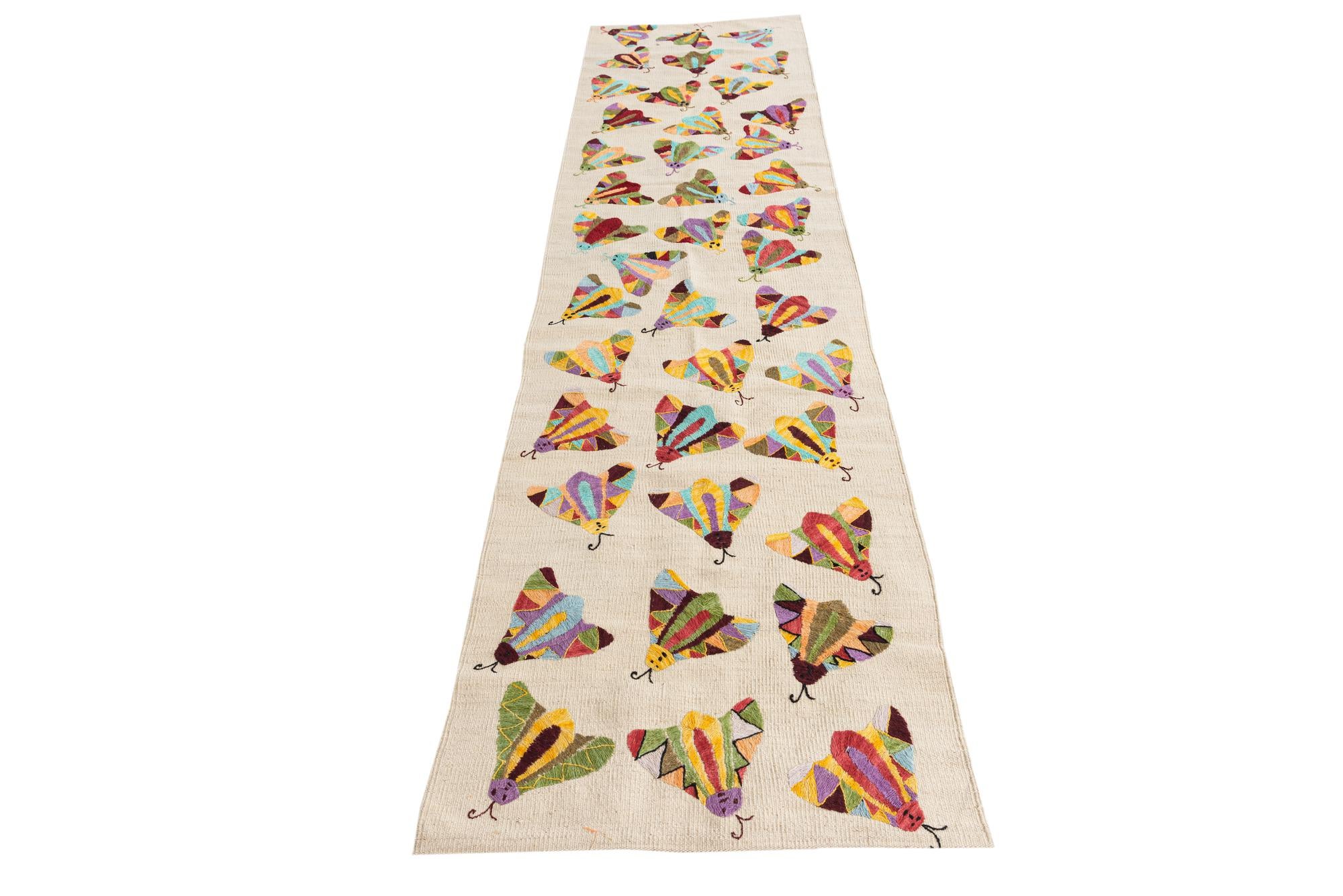 2' 5 x 9' 5 Hand Woven Kilim Suzani Wool Runner Rug