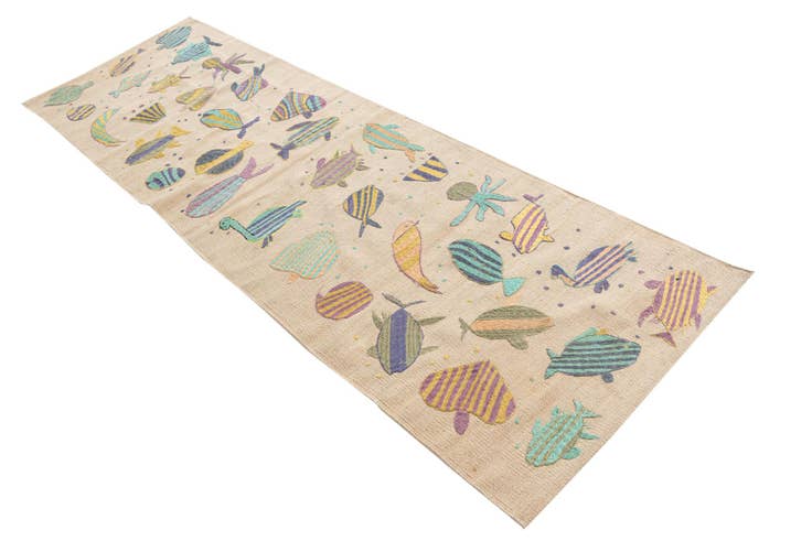 Detail image of 2' 4 x 7' 7 Hand Woven Kilim Suzani Wool Runner Rug