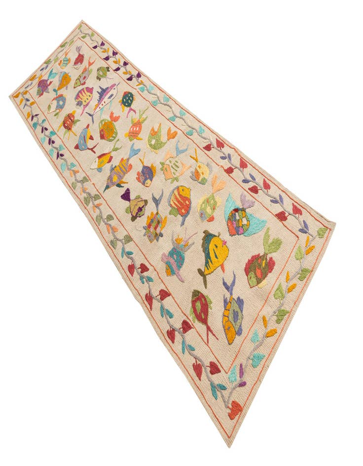 Detail image of 2' 5 x 8' Hand Woven Kilim Suzani Wool Runner Rug