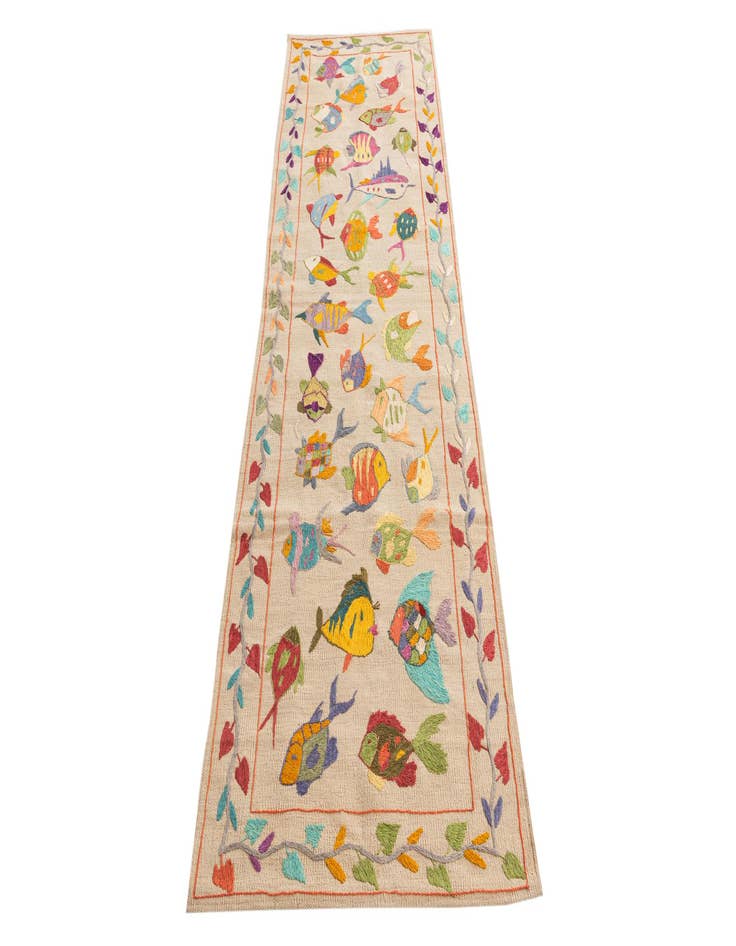 Detail image of 2' 5 x 8' Hand Woven Kilim Suzani Wool Runner Rug