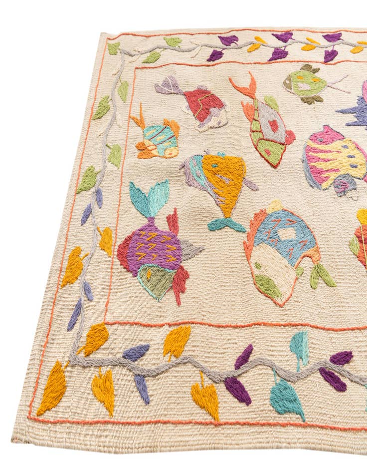 Detail image of 2' 5 x 8' Hand Woven Kilim Suzani Wool Runner Rug