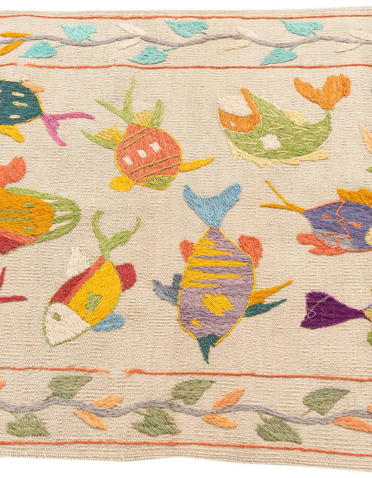 Detail image of 2' 5 x 8' Hand Woven Kilim Suzani Wool Runner Rug