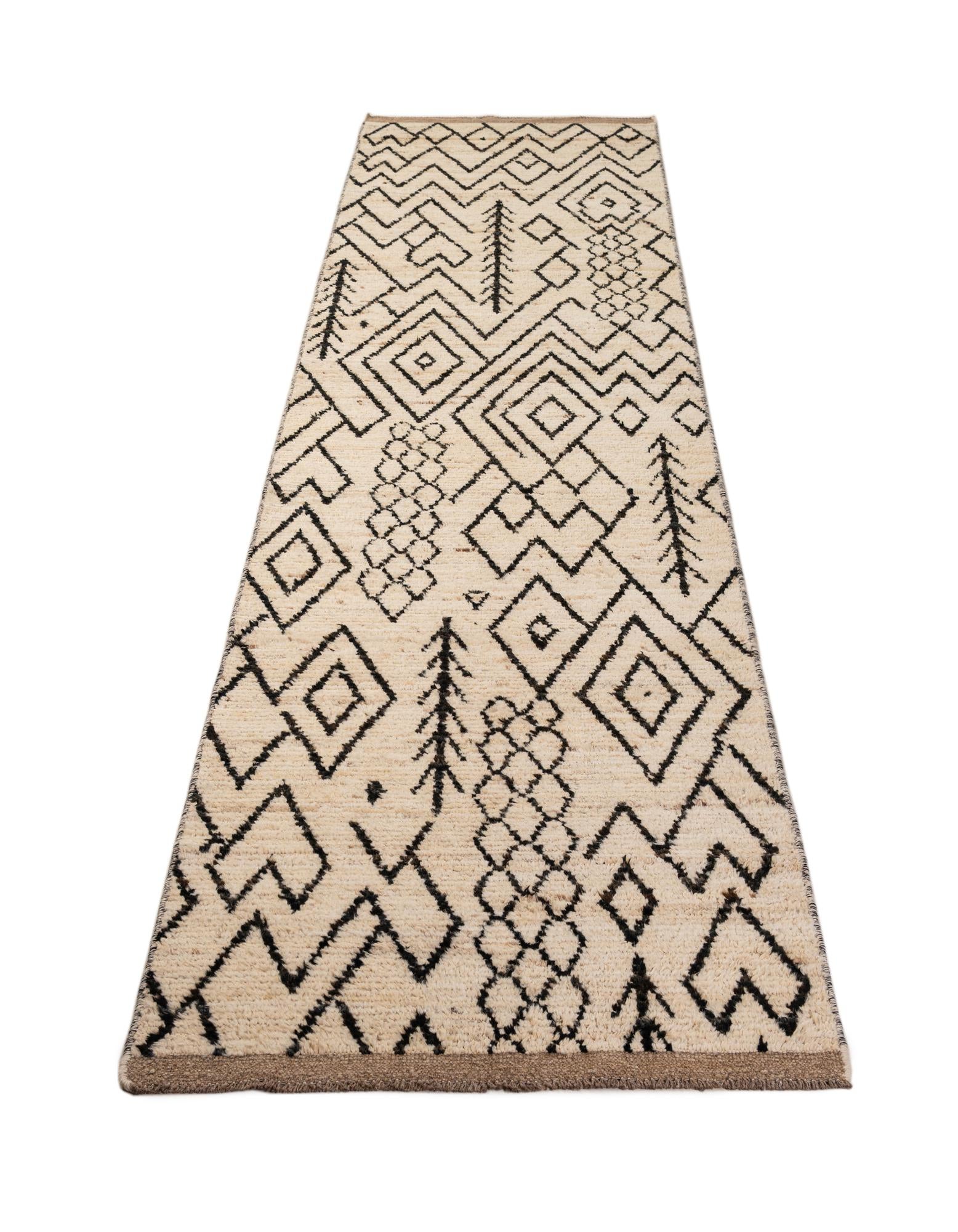 3' 5 x 16' 6 Hand Knotted Moroccan Wool Runner Rug