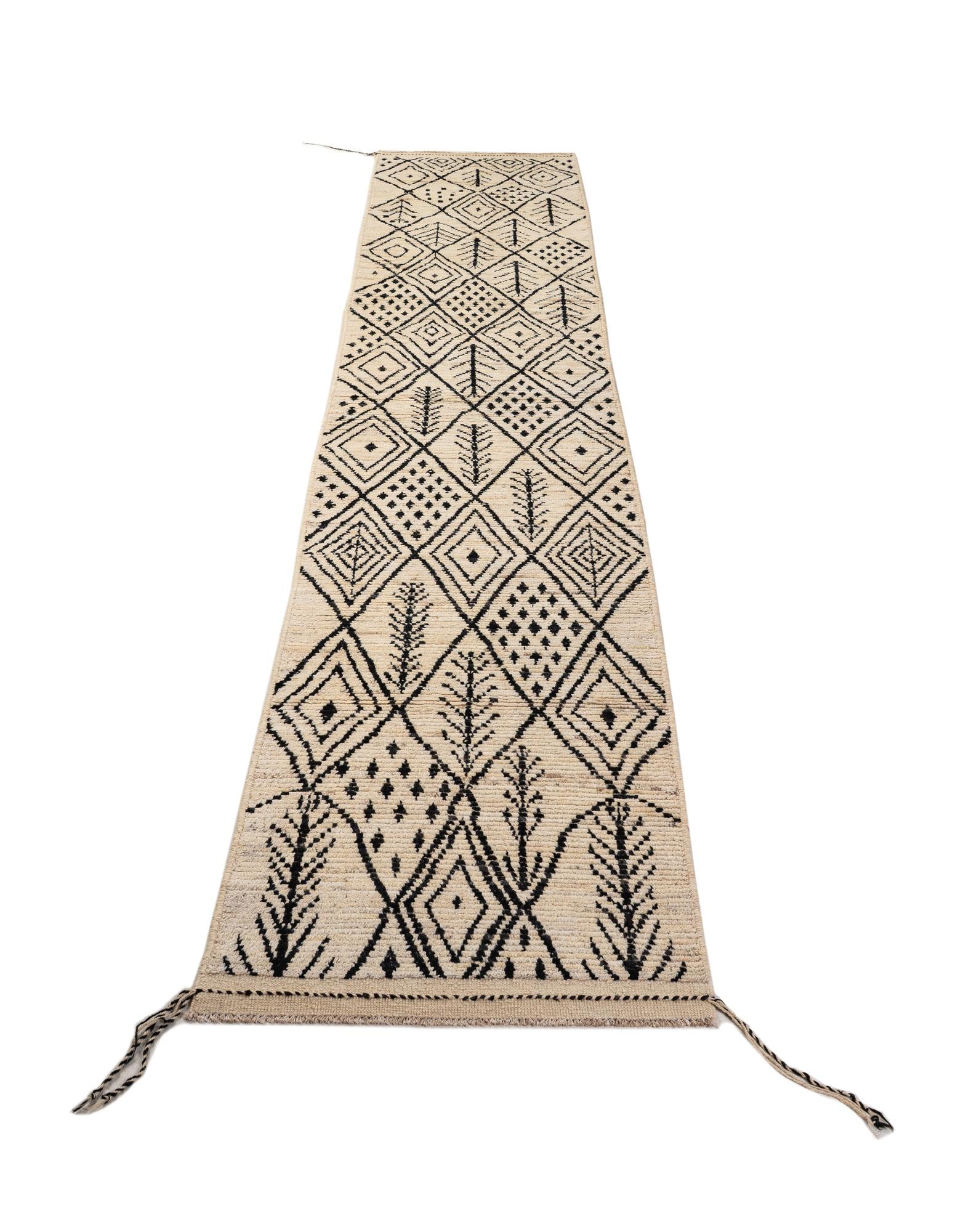 3' x 16' 6 Hand Knotted Moroccan Wool Runner Rug