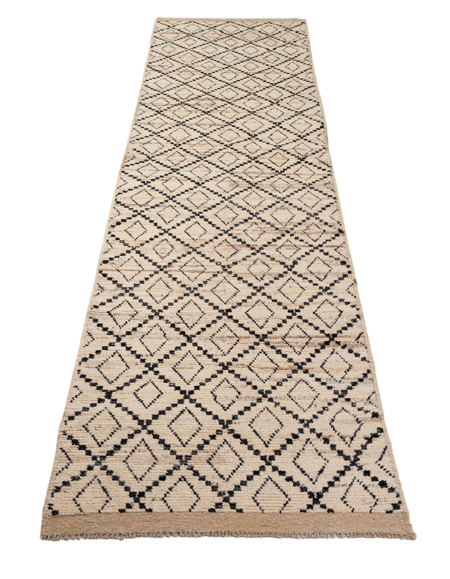 3' 2 x 16' 9 Hand Knotted Moroccan Wool Runner Rug