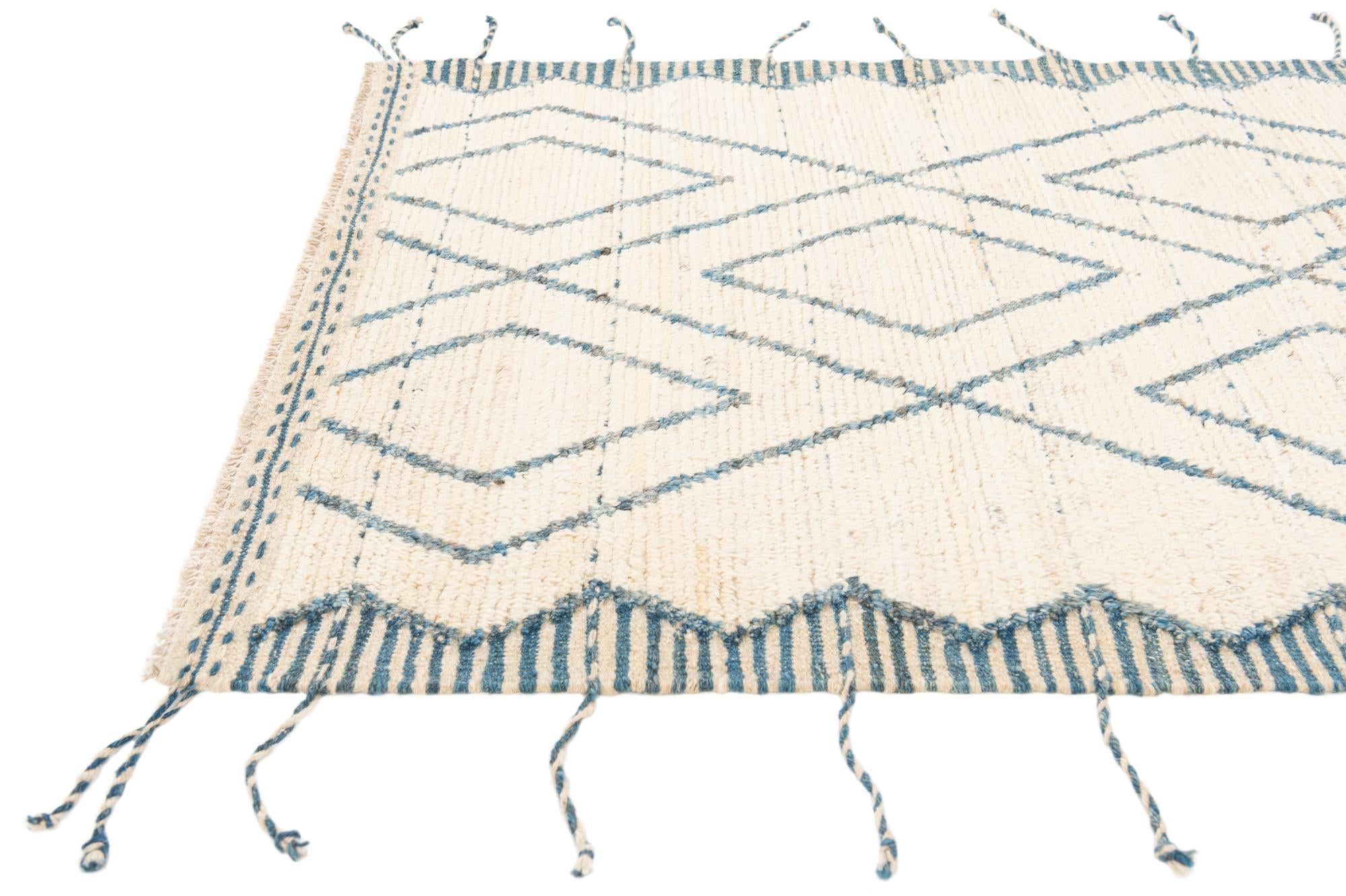 3' 7 x 12' 9 Hand Knotted Moroccan Wool Runner Rug