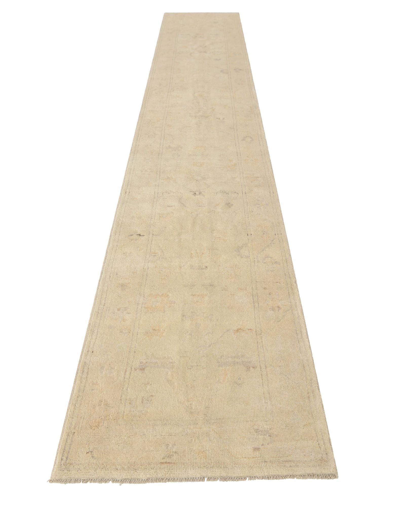 2' 7 x 16' 4 Hand Knotted Oushak Wool Runner Rug