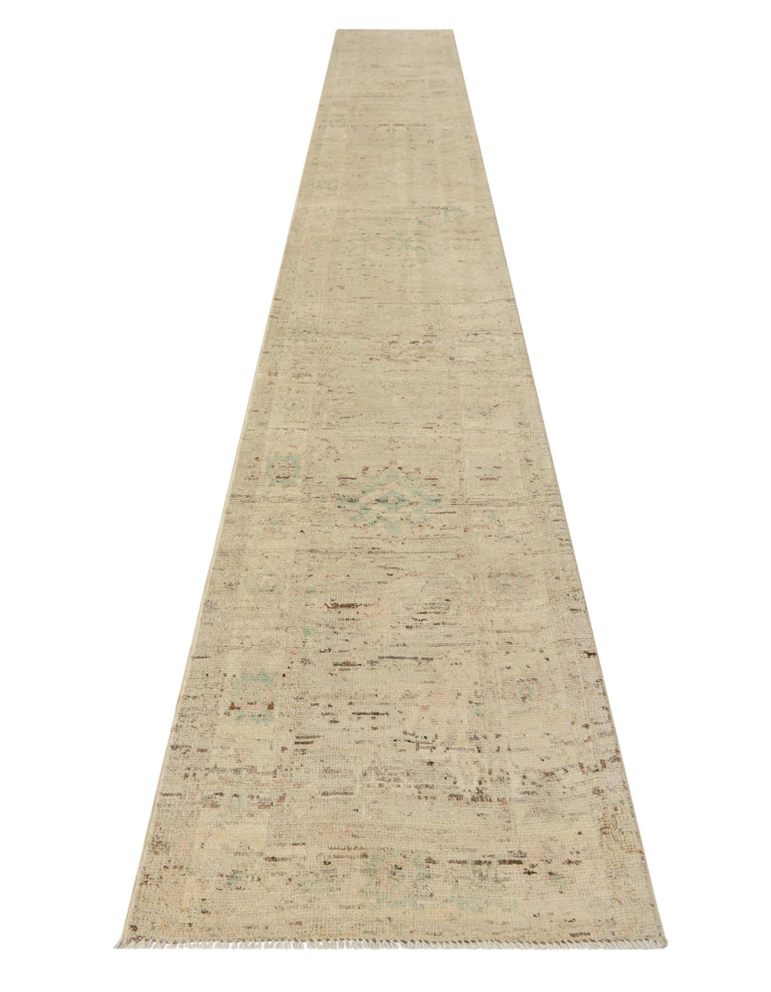 2' 6 x 18' 10 Hand Knotted Oushak Wool Runner Rug