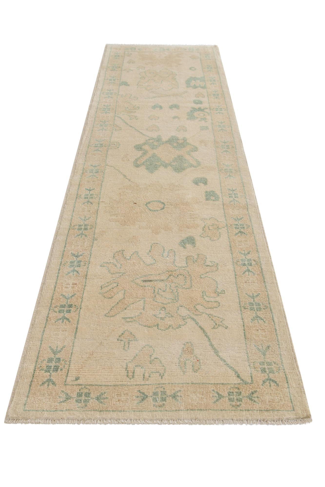 2' 9 x 9' 9 Hand Knotted Oushak Wool Runner Rug
