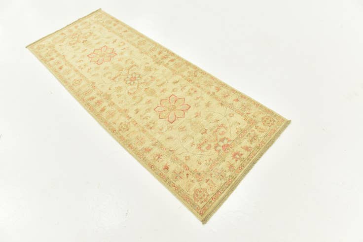 Detailfoto van 75cm x 195cm Handgeknoopt Peshawar Ziegler Loper Vloerkleed