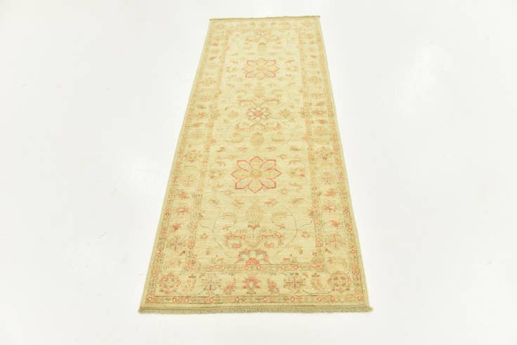 Detailfoto van 75cm x 195cm Handgeknoopt Peshawar Ziegler Loper Vloerkleed