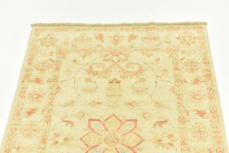 Detailfoto van 75cm x 195cm Handgeknoopt Peshawar Ziegler Loper Vloerkleed