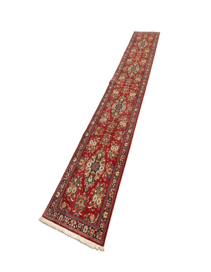 Detail image of 2' 7 x 13' 11  Hand Knotted Qom Persian Runner Rug