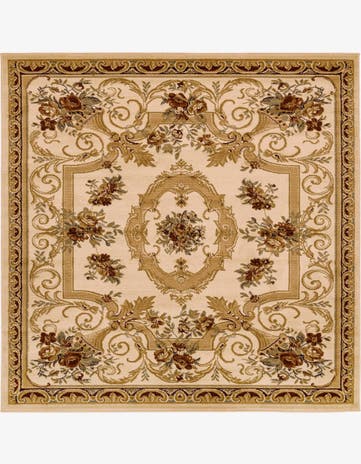 Cream Classic Aubusson Square Rug
