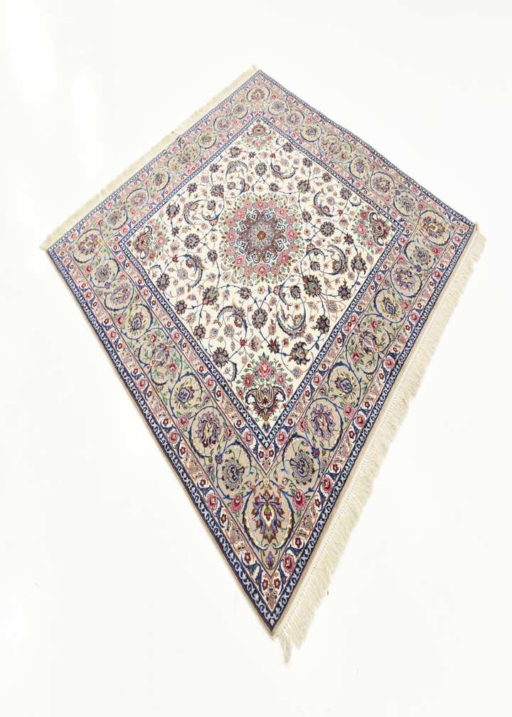 6' 7 x 6' 8 Hand Knotted Isfahan Persian Square Rug