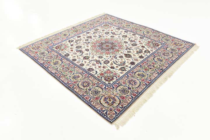 6' 7 x 6' 8 Hand Knotted Isfahan Persian Square Rug