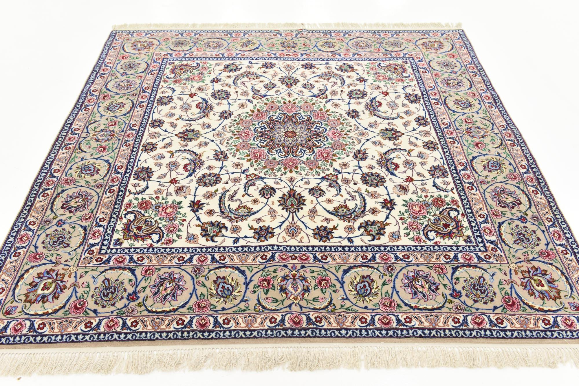 6' 7 x 6' 8 Hand Knotted Isfahan Persian Square Rug