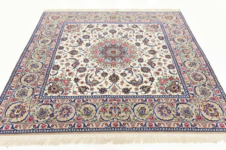 6' 7 x 6' 8 Hand Knotted Isfahan Persian Square Rug