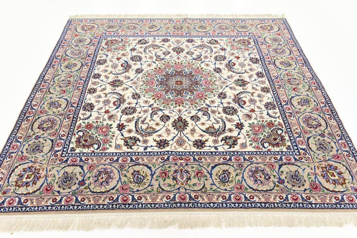 Detail image of 6' 7 x 6' 8 Hand Knotted Isfahan Persian Square Rug