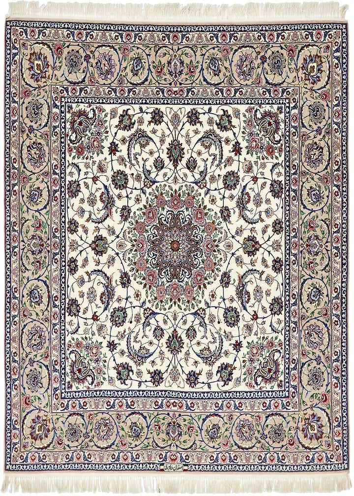 6' 7 x 6' 8 Hand Knotted Isfahan Persian Square Rug
