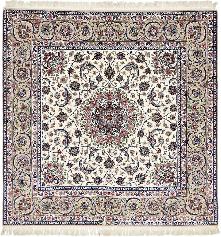 6' 7 x 6' 8 Hand Knotted Isfahan Persian Square Rug