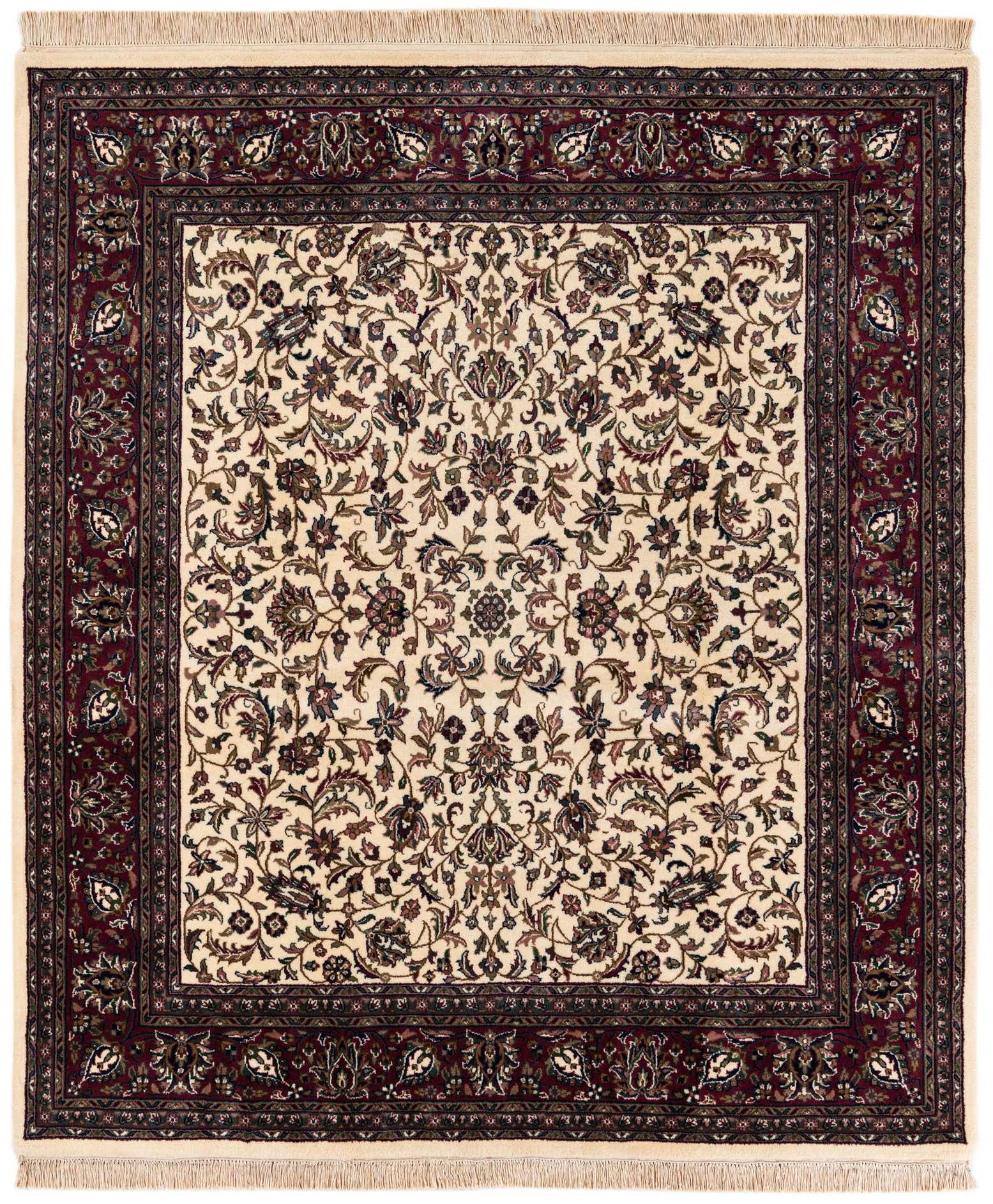 6' 2 x 7' 1 Hand Knotted Kashan Oriental Wool Square Rug
